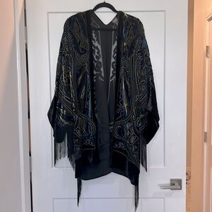 Chico's Travelers Velvet Paisley Fringed Shawl Kimono Size L/XL Women's
